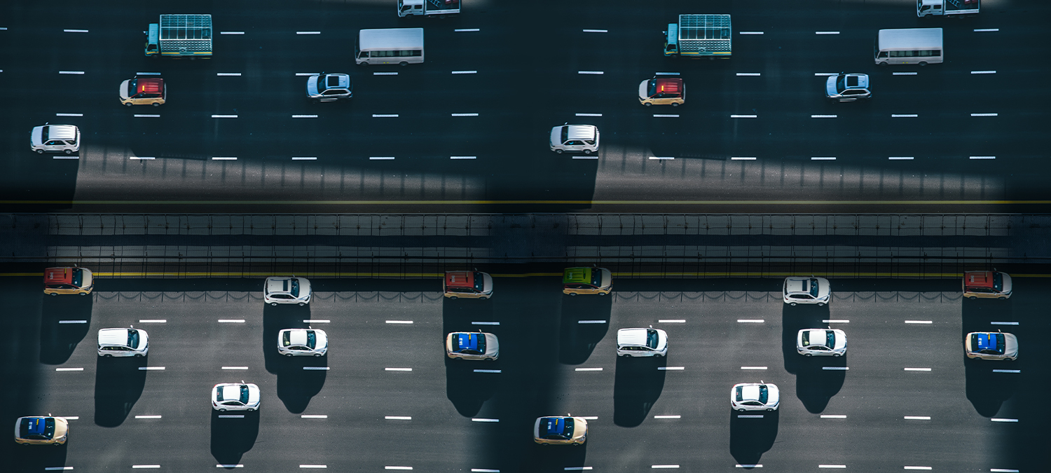 aerial view of cars on the highway